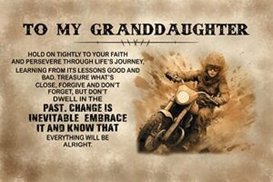 poster granddaughter: hold on tightly to your faith and persevere - armored motorcycle rider wall art decor 207023