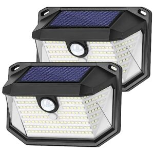solar outdoor wall light, 2-pack super bright 178 leds motion sensor security light with 270° wide angle & 3 modes, waterproof solar powered wall light for patio garden garage front door