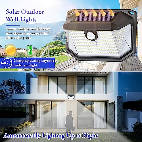 Solar Outdoor Wall Light, 2-Pack Super Bright 178 LEDs Motion Sensor Security Light with 270° Wide Angle & 3 Modes, Waterproof Solar Powered Wall Light for Patio Garden Garage Front Door