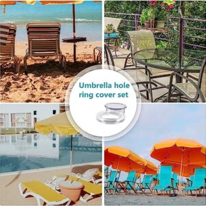 Kecoya 2 Inch Patio Table Umbrella Hole Ring Plug, Outdoor Patio Table Umbrella Hole Ring and Cap Set, Silicone Umbrella Table Hole Insert Cover and Cap Replacement Accessories for Patio Garden Glass Acrylic Yard Table Ring(2 sets transparent)