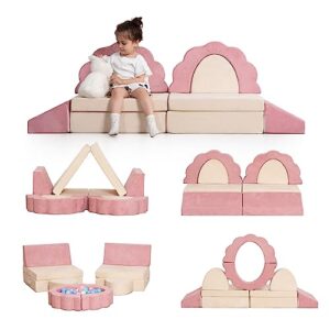 annualring kids couch 10 pcs,modular toddler play sofa fold out couch play set with flower shape for creative boy girl,convertible sofa for teen imaginative playroom furniture