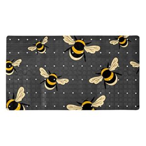 non-slip bathtub mats cute bumble bee on grey background prints soft bath tub bathroom shower mat for baby and adults, machine washable