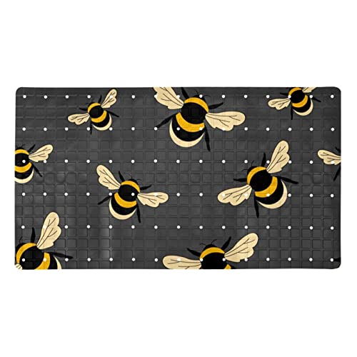 Non-Slip Bathtub Mats Cute Bumble Bee on Grey Background Prints Soft Bath Tub Bathroom Shower Mat for Baby and Adults, Machine Washable