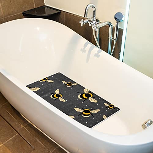 Non-Slip Bathtub Mats Cute Bumble Bee on Grey Background Prints Soft Bath Tub Bathroom Shower Mat for Baby and Adults, Machine Washable