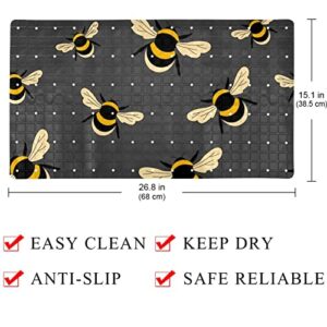 Non-Slip Bathtub Mats Cute Bumble Bee on Grey Background Prints Soft Bath Tub Bathroom Shower Mat for Baby and Adults, Machine Washable