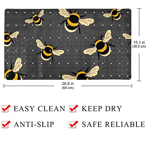 Non-Slip Bathtub Mats Cute Bumble Bee on Grey Background Prints Soft Bath Tub Bathroom Shower Mat for Baby and Adults, Machine Washable