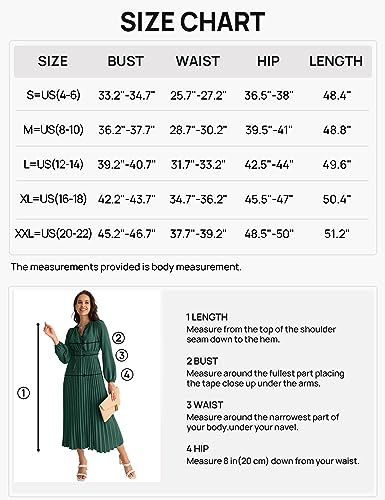 MEROKEETY Womens Elegant Long Lantern Sleeve V Neck Swiss Dot Ruffle Flowy Wedding Guest Dress,DarkGreen,M