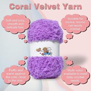 3 PCS 150g Soft Coral Velvet Yarn Chenille Yarn for Crocheting,Fluffy Yarn for Knitting and Croche DIY Craft,Warm Yarn for Bag Hat Scarve Clothe Gloves Slippers Doll(Purple)