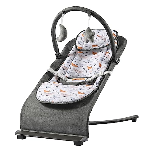 Bouncer for Babies 0-6 Months, Portable Bouncer for Baby,Baby Bouncers for Infants with 3-Point Harness Grey