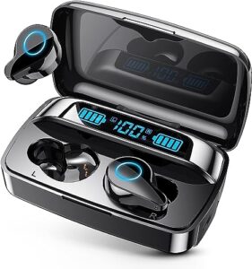 piffa bluetooth headphones wireless earbuds, 132hr playtime sports ear buds with 1800mah digital display charging case, ipx5 waterproof headset with microphone cordless earphone for iphone android tv