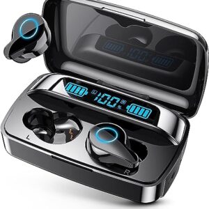 PIFFA Bluetooth Headphones Wireless Earbuds, 132Hr Playtime Sports Ear Buds with 1800mAh Digital Display Charging Case, IPX5 Waterproof Headset with Microphone Cordless Earphone for iPhone Android TV