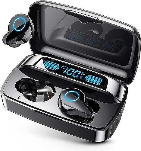 PIFFA Bluetooth Headphones Wireless Earbuds, 132Hr Playtime Sports Ear Buds with 1800mAh Digital Display Charging Case, IPX5 Waterproof Headset with Microphone Cordless Earphone for iPhone Android TV