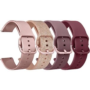 Meliya 4 Pack Watch Bands, 20mm 22mm Quick Release Soft Silicone Replacement Watch Strap for Women Men (20mm, Wine Red+Rose Gold+Shine Rose Gold+Violet Smoke)