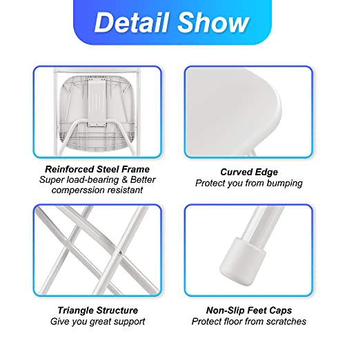 Allpop 4 Pack Plastic Folding Chair, 300lb Capacity, Portable Commercial Chair with Steel Frame for Home Office Wedding Party Indoor Outdoor Events, Stackable, White