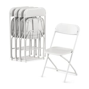 allpop 4 pack plastic folding chair, 300lb capacity, portable commercial chair with steel frame for home office wedding party indoor outdoor events, stackable, white
