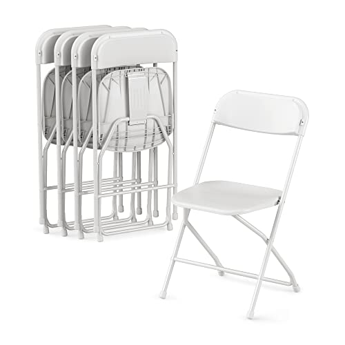 Allpop 4 Pack Plastic Folding Chair, 300lb Capacity, Portable Commercial Chair with Steel Frame for Home Office Wedding Party Indoor Outdoor Events, Stackable, White