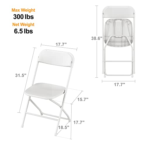 Allpop 4 Pack Plastic Folding Chair, 300lb Capacity, Portable Commercial Chair with Steel Frame for Home Office Wedding Party Indoor Outdoor Events, Stackable, White