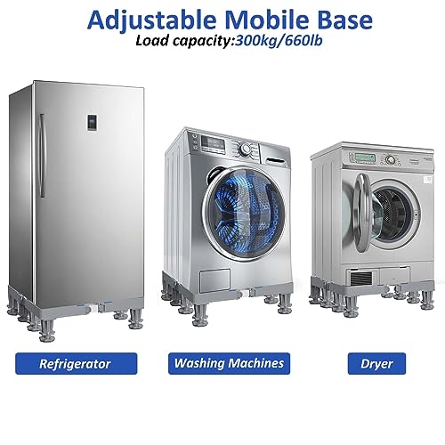 OREKO Mini Fridge Mobile Base Stand Adjustable Washer Dryer Refrigerator Stand With 8 Lifting Feet (Double-tube)