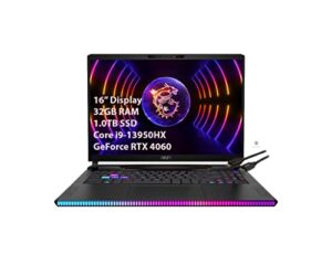 msi ge68hx raider 16" gaming laptop - intel core i9-13950hx - 32gb ram - 1.0tb ssd - geforce rtx 4060-144hz fhd+ (1920 x 1200) - windows 11 home - kuulpal hdmi cable