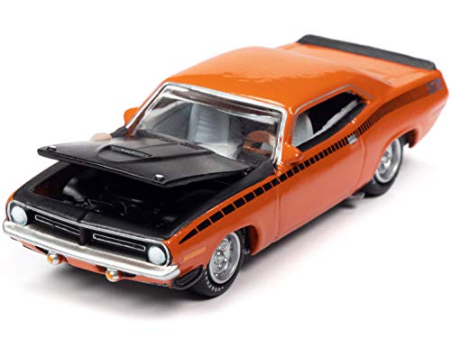 1970 Plymouth AAR Barracuda Vitamin C Orange with Black Stripes and Hood and Collector Tin Limited Edition to 4540 Pieces Worldwide 1/64 Diecast Model Car by Johnny Lightning JLCT005-JLSP108A