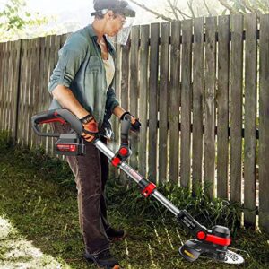 Mrzneaoch Battery Powered Weed Eater Newly Upgraded 8-Inch Blade Grass Trimmer for Lawn Trimmingtwigsbrush Cutting（Black）