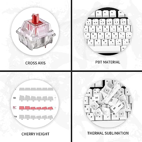 GEKUCAP 135 Keys White Japanese Keycaps, Minimalist Style Cherry Profile Key Caps, PBT Dye Sublimation Customized Keycaps Set Compatible with Cherry MX Switches Mechanical Keyboards