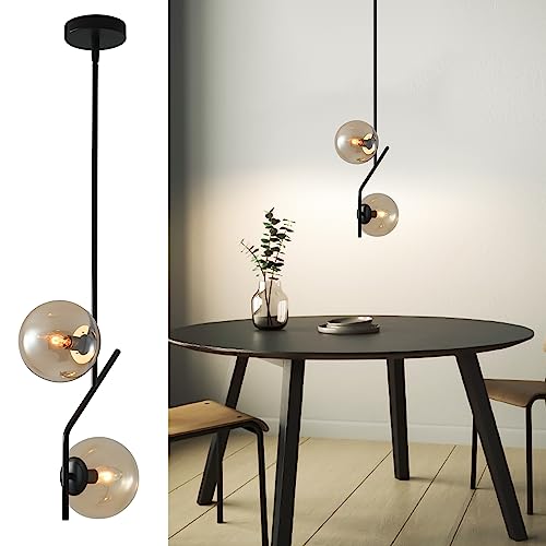 SeeU Lighting Pendant Light with Amber Glass Lampshade Mid Century Pendant Light Fixture Modern Chandelier for Kitchen Island,Bedroom,Dining Room