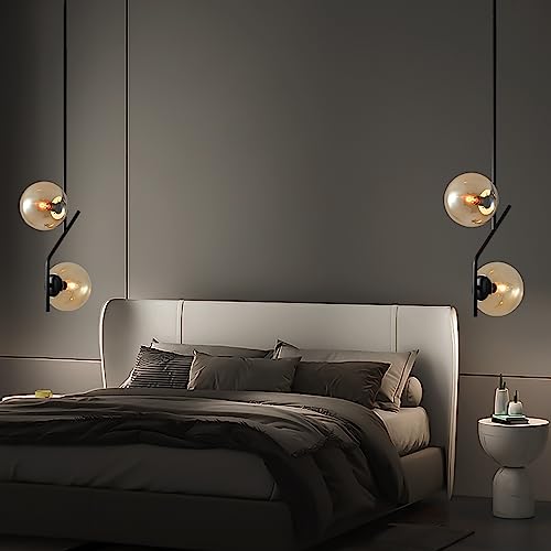 SeeU Lighting Pendant Light with Amber Glass Lampshade Mid Century Pendant Light Fixture Modern Chandelier for Kitchen Island,Bedroom,Dining Room