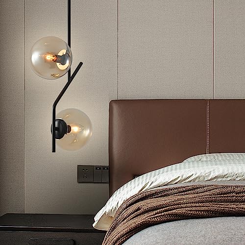 SeeU Lighting Pendant Light with Amber Glass Lampshade Mid Century Pendant Light Fixture Modern Chandelier for Kitchen Island,Bedroom,Dining Room