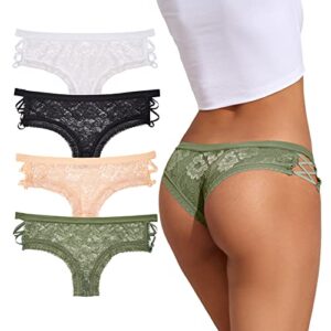 Mirgoo Women Lace Cheeky Panties Criss Cross Low Rise Underwear 4 Pack (as1, alpha, s, regular, regular, Multi1(4 Pack))