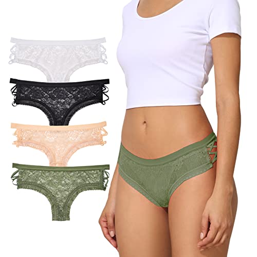 Mirgoo Women Lace Cheeky Panties Criss Cross Low Rise Underwear 4 Pack (as1, alpha, s, regular, regular, Multi1(4 Pack))