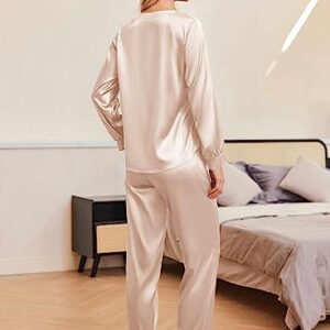 Ekouaer Silk Pjs Set Soft Two Piece Sleepwear Silk Satin Pajamas Long Sleeve Comfy Lounge Sets for Women 2 Piece Pajamas Champagne M