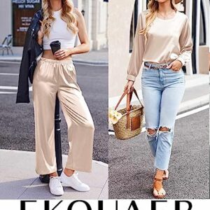 Ekouaer Silk Pjs Set Soft Two Piece Sleepwear Silk Satin Pajamas Long Sleeve Comfy Lounge Sets for Women 2 Piece Pajamas Champagne M