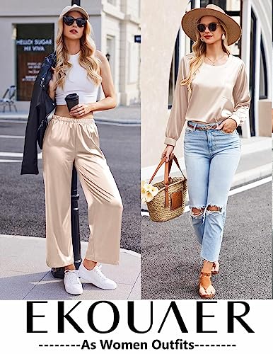 Ekouaer Silk Pjs Set Soft Two Piece Sleepwear Silk Satin Pajamas Long Sleeve Comfy Lounge Sets for Women 2 Piece Pajamas Champagne M