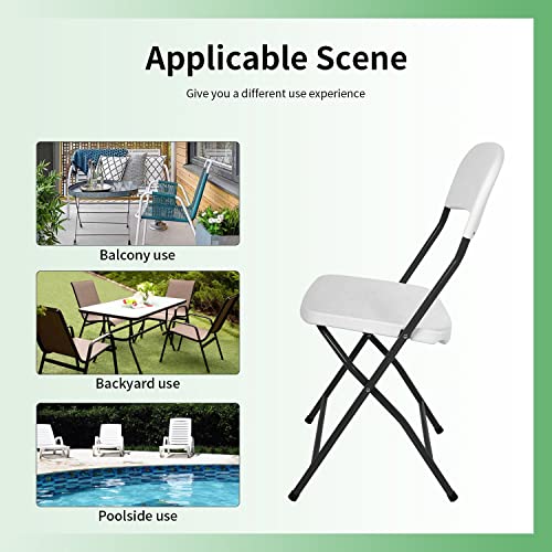 PayLessHere Folding Chairs Set of 4 Plastic Chairs Portable Foldable Metal Folding Chairs with Metal Frame HDPE Backrest and Seat Cushion 265 LBS Capacity for Indoor Use, White