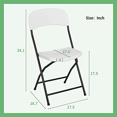 PayLessHere Folding Chairs Set of 4 Plastic Chairs Portable Foldable Metal Folding Chairs with Metal Frame HDPE Backrest and Seat Cushion 265 LBS Capacity for Indoor Use, White