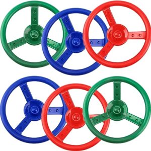 sgbetter 6 pack playground steering wheel kids swingset steering wheel toys accessories for backyard outdoor playhouse treehouse, 3 color (green, blue, red)