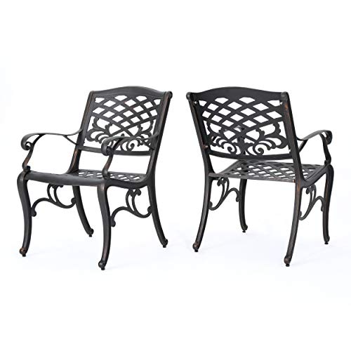 Christopher Knight Home Outdoor Expandable Patio Dining Table, 64"-81", Cast Aluminum, Shiny Copper & Myrtle Beach Outdoor Aluminum Dining Chairs, 2-Pcs Set, Shiny Copper