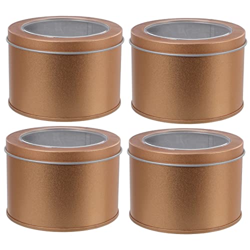 Coffee Tins 4 Pcs Boxes Tin Box with Window Container with Lid Mini Food Containers Cookie Containers Metal Box with Lid Small Tin Box Cake Boxes Cupcake Packaging Container