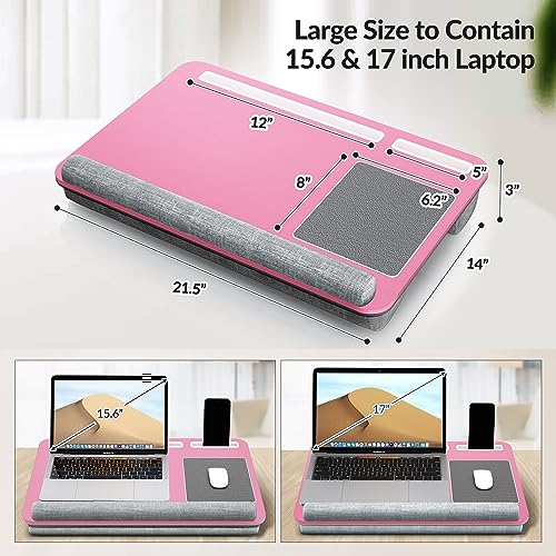 Gimars Home Office Lap Desk Fits up to 17 Inches Laptop with Dual Cushion,Wrist Rest, Built-in Mouse Pad, Tablet Phone Holder and Storage Drawer, Pink