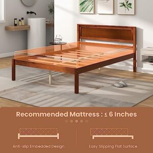 Giantex Wood Full Platform Bed with Headboard, Mid Century Solid Wood Bed Frame with Wood Slat Support, Wooden Mattress Foundation with 12" Under Bed Storage for Bedroom, Easy Assembly, Walnut