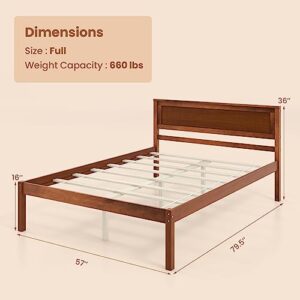 Giantex Wood Full Platform Bed with Headboard, Mid Century Solid Wood Bed Frame with Wood Slat Support, Wooden Mattress Foundation with 12" Under Bed Storage for Bedroom, Easy Assembly, Walnut