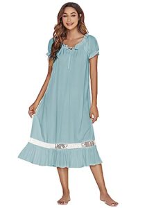 verdusa women's lace nightdress short sleeve victorian nightgown sleepwear pajama aqua blue with pocket xxl