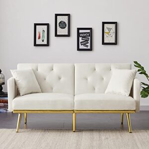 eafurn 59" button tufted loveseat couch,velvet upholstered convertible futon sofa bed with 6 golden metal legs, modern 2 seat sleeper sofa & couch for small spaces,living room, bedroom, home office,