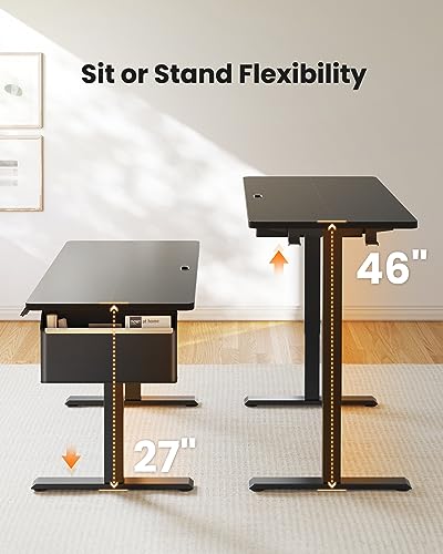 ErGear Standing Desk with Storage Pocket, 48 x 24 inch Height-Adjustable Standing Desk, Electric Standing Desk Workstation with Height Memory Presets for Home & Office, Black