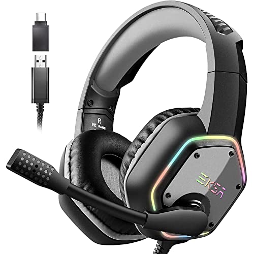 EKSA USB Headset for Computer, Laptop, PC - Headphones with Noise Cancelling Microphone/Mic, 7.1 Surround Sound, RGB Light, Wired Headset for Skype, Zoom, Call Center, Meetings, Webinar, Home