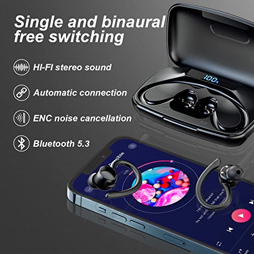 T82-Bluetooth 5.3 Wireless Earbuds-IPX7 Waterproof ENC Noise Canceling Earbuds, 120 Hours Play Time HI-FI Bluetooth Headphones, 2.0 Level Deep Bass Suitable for Sports Listen to Music (Black*1)