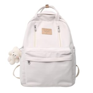 cherse cute backpack with bear aesthetic accessories kawaii stuff y2k backpack preppy shoulder bookbag (white)