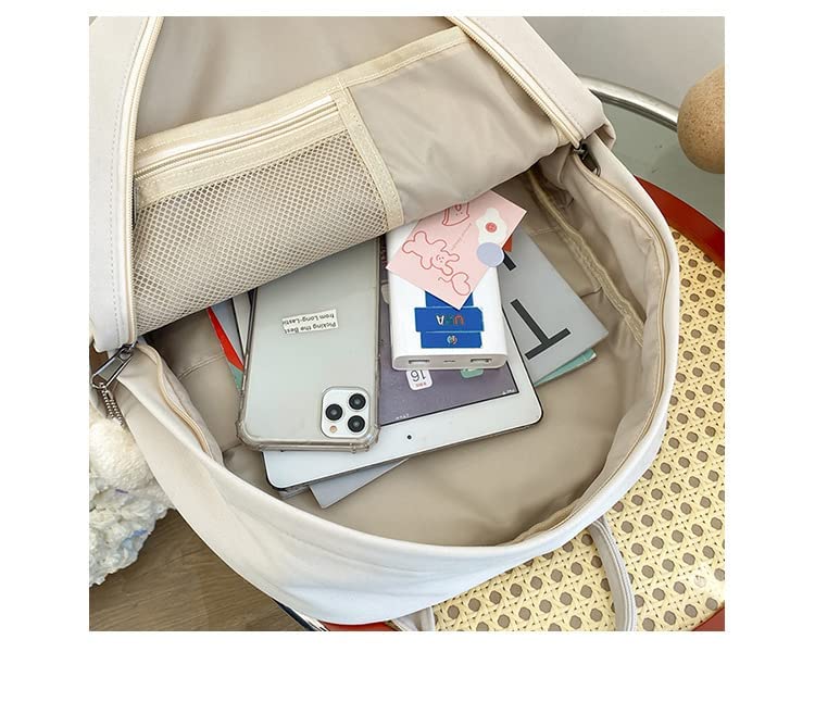 CHERSE Cute Backpack with Bear Aesthetic Accessories Kawaii stuff Y2K Backpack Preppy Shoulder Bookbag (White)