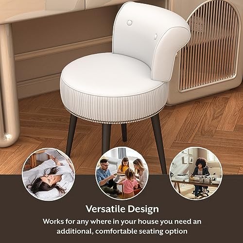 YYW HOME Vanity Chair with Back - Small Makeup Stool Velvet Vanity Chair Tufted Accent Chairs Makeup Chair for Vanity for Women Girl and Kids (White)